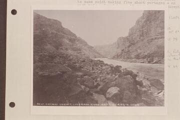 Down river from approximately Mile 203.7. Photo is captioned, "Railway Survey, Colorado River, 1889, Station 8814 Down."