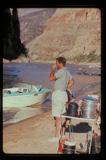 George Morrison and coffee; foot of Vulcan Rapids
