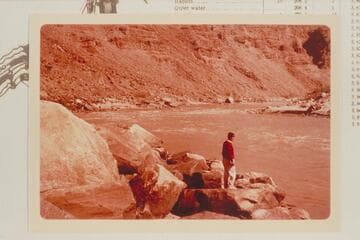 Up from foot of Rapid #6, Mile 209.7. Dock Marston tries to determine location