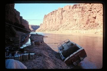 Crippled boat, Mile 4; Marble Canyon