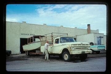 Howland's boat "Beaver Bill" starting to river