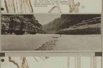 30 Mile Damsite from the fan at Cove Canyon. Copied from LaRue album Vol. 1 at Huntington Library. Large negative
