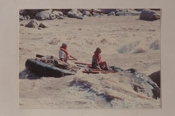 Third day of the cruise from Potash to the Dirty Devil River.  The caption on the back of the print reads:  5  Big Drop  Mile 202-203.  Walt & Shirley Taylor