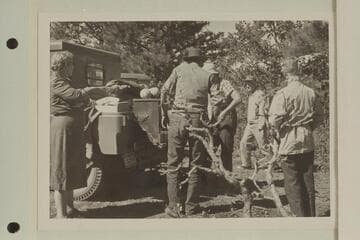 Lunch stop during jeep trip.  Head of Dark Canyon.  Gin Masland; Kent Frost; Fern Frost; Ballard Atherton; Margaret Marston