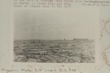 Canons in Coconino Sandstone and outliers of lower Moencopie.  From Shinarump Bench, Upper Ernies Country.The long butte at right is Lizard Rock.  In front of Lizard Rock is The Train.  To left is Chimney Rock, also known as Candlestick Spire