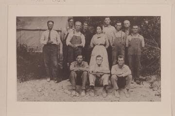 Drilling crew at damsite 1,000 ft. below the Junction about September 20, 1914. Mile 216.3