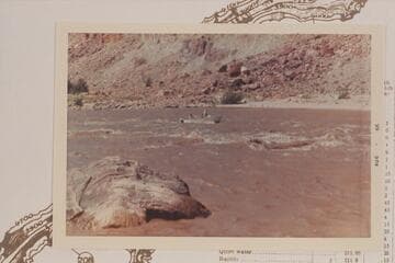 Harris-Brennan motorboat at head of Brown Betty Rapid.  Mile 212.15.  Cataract Canyon