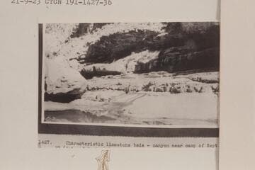 Characteristic limestone beds.  In mouth of Clearwater Canyon at Mile 191.9, right bank