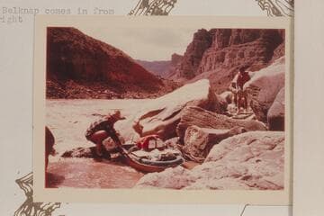 Bill Belknap prepares to portage his Sportyak at the head of Rapid 23. He comes in from the right