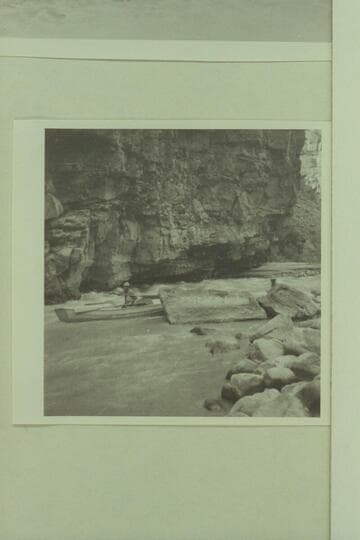 Lining of the Kolb boats at Lower Disaster Falls.  Extreme low water