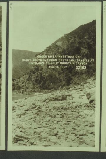 Green River Investigation:  Right Abutment from Upstream, Damsite at Entrance to Split Mountain Canyon