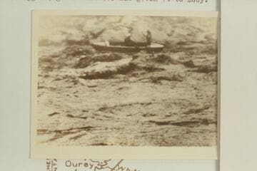 Frank Swain and Bill Farhni in Desolation Canyon. Print from Eddy 1934 album with Frazier's writing on reverse suggesting that Frazier had given it to Eddy