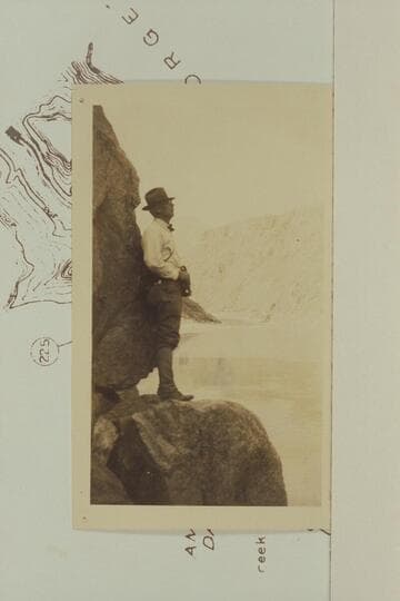 Arthur P. Davis at Diamond Creek.  From Freeman collection [on photo reverse:  Director Davis at Diamond Creek Dam Site]