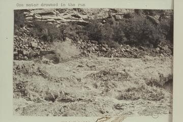 Jim-Bob Rowland's deck boat in Vulcan Rapid. One motor drowned in the run