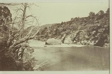 Marked on back: 439 Hillers.It is unlikely Hillers made the photo.It is probably by Beaman in 1871.The water stage is moderately high.Note the Powell 1871 boats at the left bank. Hillers was not a photographer when the Powell boats were there