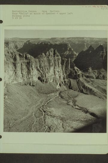 Meriwitica Canyon, Cave, Springs.  Note "Bells" at mouth of Spencer- upper left