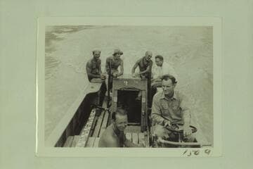 Riding from Bridge Canyon City to Separation Canyon. Pres Walker and Whipple at front. At back: Nevills, Garth Marston, Dock Marston, McConkie