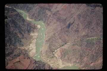 Down Grand Canyon from Mile 87 1/2 showing the mouth of Bright Angel Creek