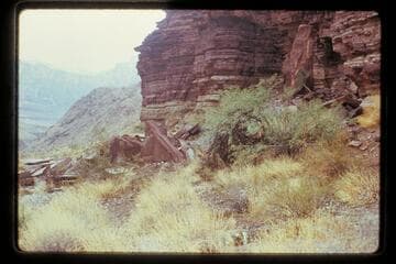 Rock fall on ruins; north Separation Canyon