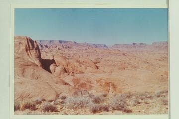 Across the forks of 73 and down Glen Canyon from the top of Black Brush Mesa.  The butte at left is between the northeast fork and the middle fork