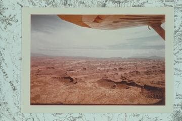 Across the Escalante River to the lower Moody Canyon area and the upper Stevens Canyon. The high mesa right center is Deer Point with elevation 7,243 feet and shown in the sketch as seen from Glen Canyon near Hite