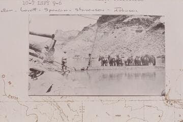 The teams being ferried at Lees Ferry after the boiler had been landed. Copy of print in Waller collection
