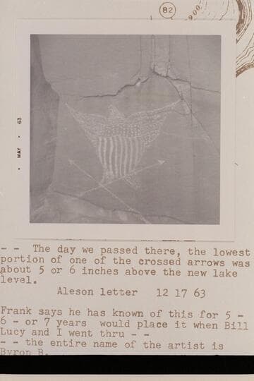 Eagle Glyph; Mile 83-83 1/2, right bank. Glen Canyon