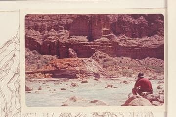 The Sipapu in the canyon of the Little Colorado River. Colin Fletcher appears in the picture
