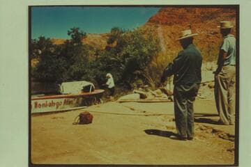 Dock Marston and Ballard Atherton at Lees Ferry. Art Greene's boat in background