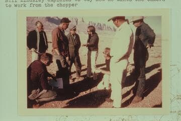 The Wilding-Ford operation at the overlook above Soap Creek. Bill Lindsley explains to Guy how he wants the camera to work from the chopper
