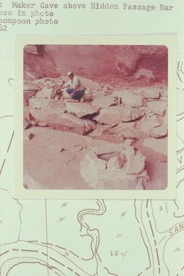 Basket Maker Cave above Hidden Passage Bar. Ken Ross in photo