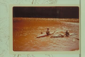 Ulrich Martins in his kayak and Les Jones in his aluminum boat. Paria Riffle prior to embarkation for a Grand Canyon transit