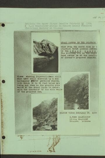 Drilling the upper Girand Damsite. View from the south side of the Colorado River looking north up the Grand Canyon. The drilling rig in the right hand corner is at the location of Girand's proposed damsite