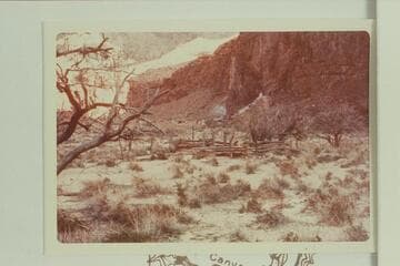 Ruin of cabin at McCormick Mine at Palisade Creek. The mine dumps show in background
