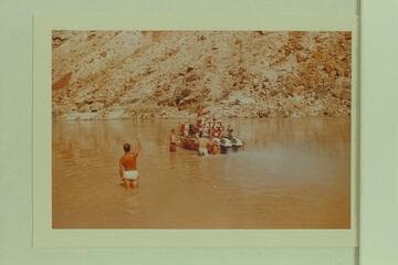 Getting the camera boat under way above Soap Creek Rapid