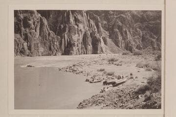 Drydock at Bright Angel Creek. The two Powell boats rolled fro re-glassing