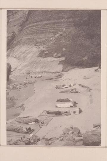 Camp on beach above Vaseys Paradise.  Nevills party.  Garth Marston sleeps nearest the camera