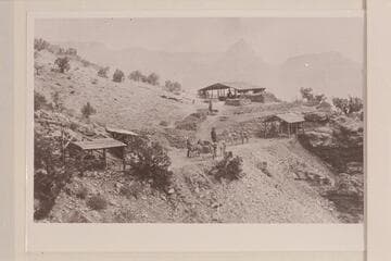 Copper Mine on Cameron Trail.  The Last Chance Mining Claim below Grand View Point was located in 1890 by R. A. Ferguson, P. D. Berry, E. I. Gale, J. J. Cameron, and Thomas McMillan