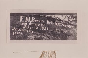 Brown Inscription at Mile 12 in Marble Canyon left bank.  Cut by Peter M. Hansbrough.  Retouching by Martin Litton