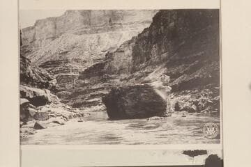 Boats on both sides of the boulder in Boulder Narrows, Mile 18 1/2, from below. National Archives