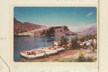 Outfit of Ron Smith's bolognas at Lees Ferry prior to start of Grand Canyon transit