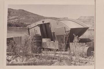 Two hulls on trailer ready for unloading. Lees Ferry