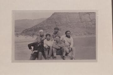 Pathe-Bray boatmen. Back: Dodge; Woodbury. Front: Rodin; Daily; Clark; Samoff. Head of Unkar Rapid