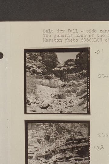 Salt dry fall; side canyon of Chuar Creek on the Butte Fault.  The general area of the Morning Star Mine located in 1890-1891