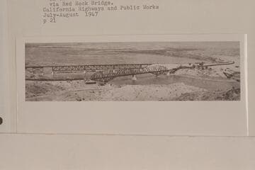 Last train crossing Red Rock Bridge 1945, Mar. 08, after the new Santa Fe Bridge was completed.  US 66 crossing the river on the Old Trails Arch (far right) has since been relocated via Red Rock Bridge