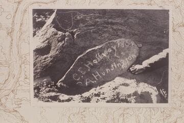 Names on rock at Fisher Spring. Foot of Vermillion Cliffs