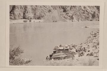 Drydock at Bright Angel Creek. The two Powell boats rolled for re-glassing