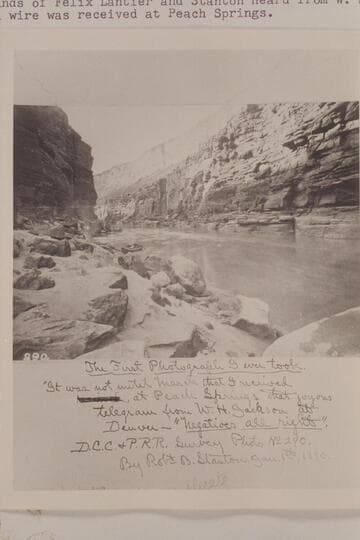 Downriver from Mile 15.3.  Photo by Stanton after Nims had fallen and was unconscious.  "The First Photograph I ever took"
