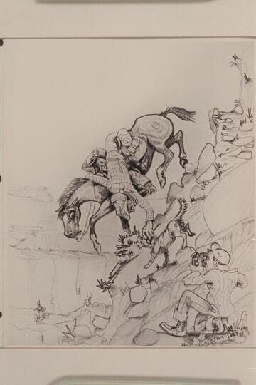 Drawing of "Slick-Rock" Masland inspired by the ride down off Navajo Mountain when he picked up Jorgen's hat.  Drawn by Tom Daly