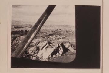 Cha Butte at bottom. San Juan River crossing center. Glen Canyon and the Henry Mountains upper right